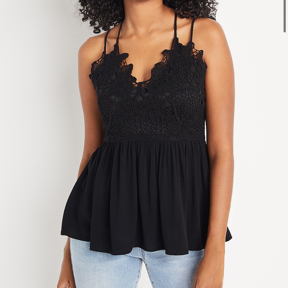 Black Crochet Lace Babydoll Cami Top - Women